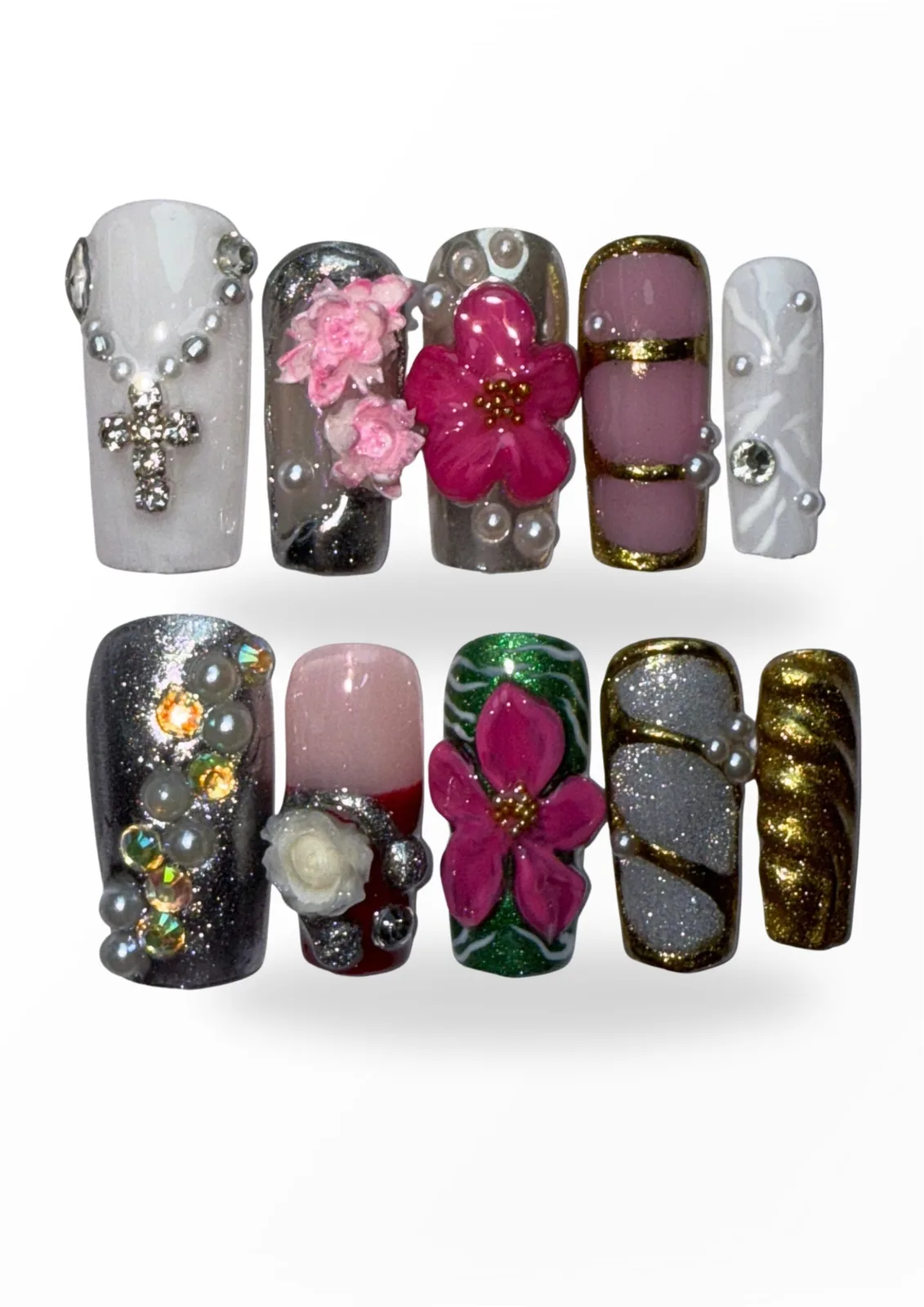 CACHE ME BLOOMING. Hand-painted spring press-on nails