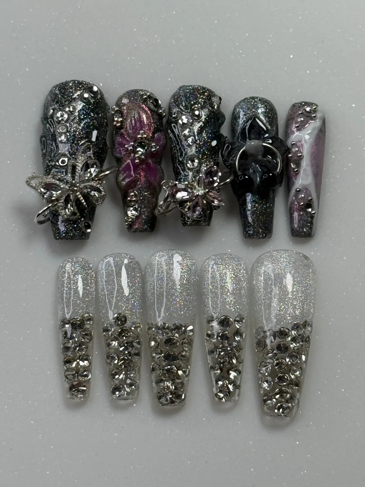 CHROME SILK. Hand-painted universal designs press-on nails