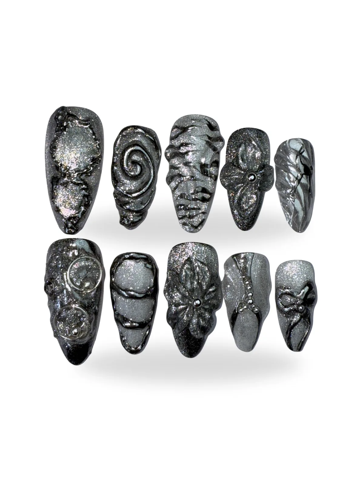 FROSTBITE GLORY. Hand-painted universal designs press-on nails