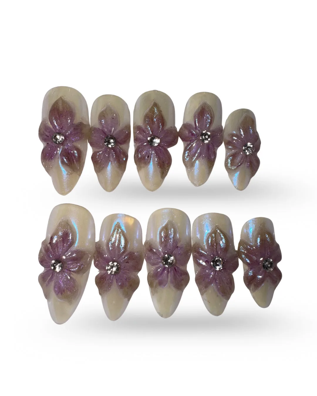 IRIDESCENT LILY. Hand-painted chrome press-on nails