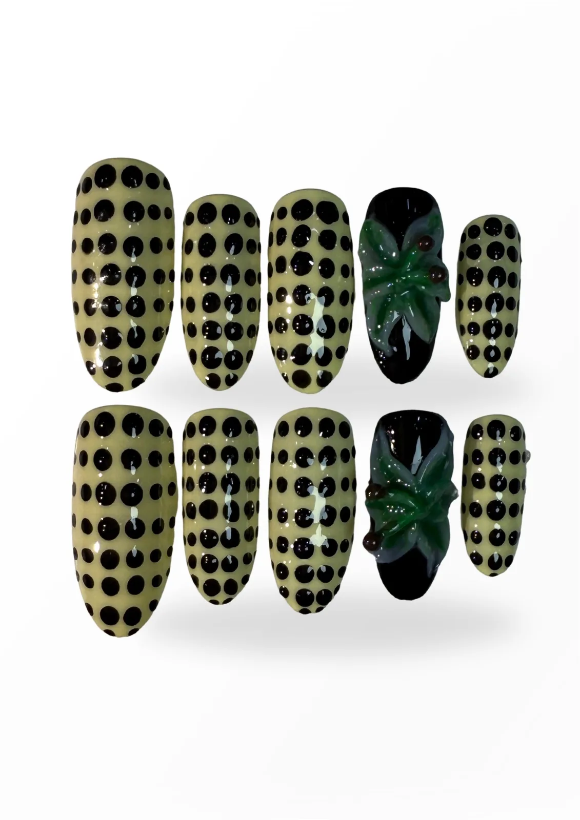 LEMON DAZE. Hand-painted polka dots press-on nails