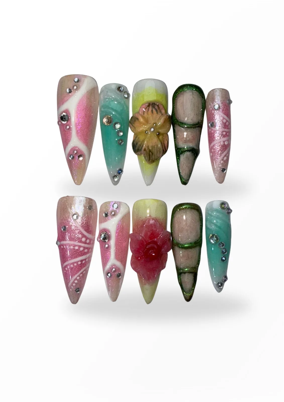 PINK.ORCHID.EXE. Hand-painted spring press-on nails