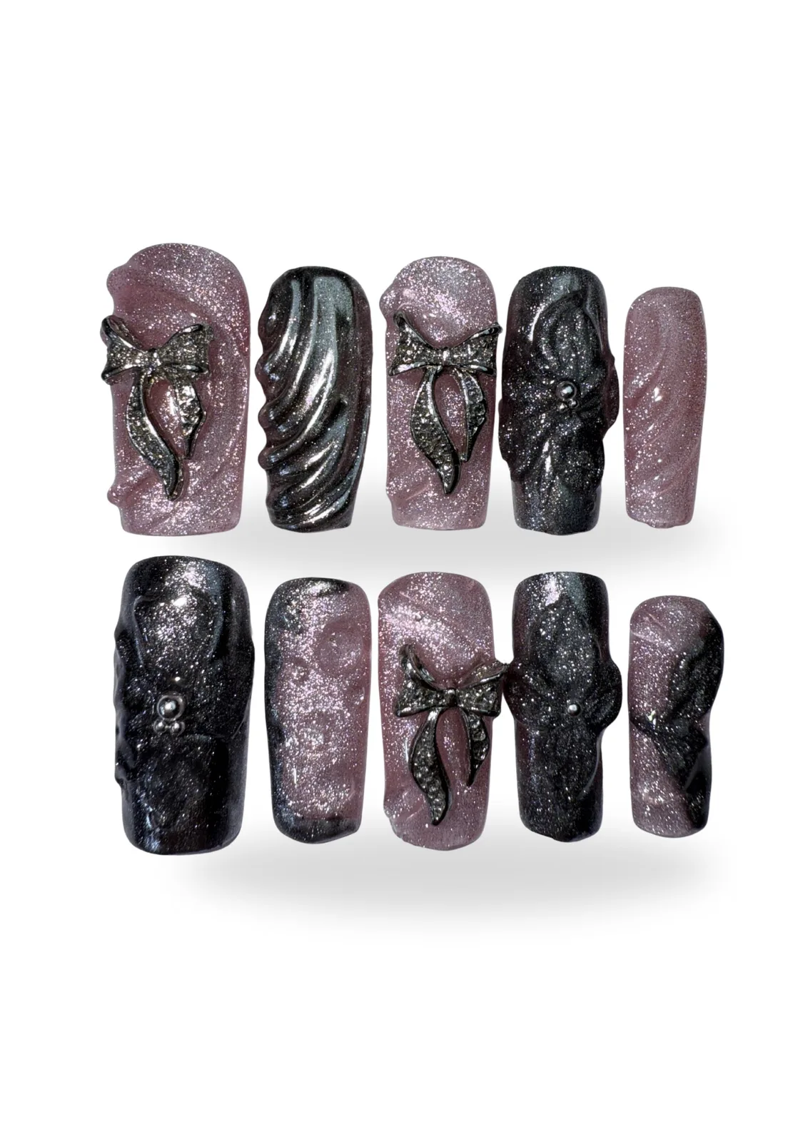 ROSÉ DRAPE. Hand-painted universal designs press-on nails