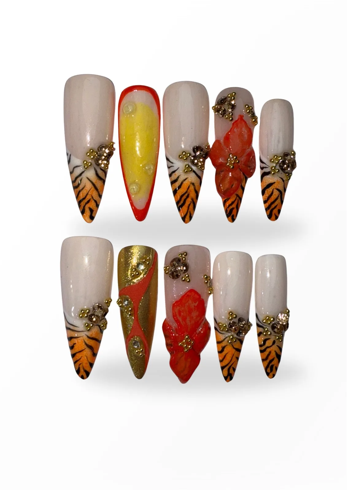 Y2K GLITCH. Hand-painted spring press-on nails